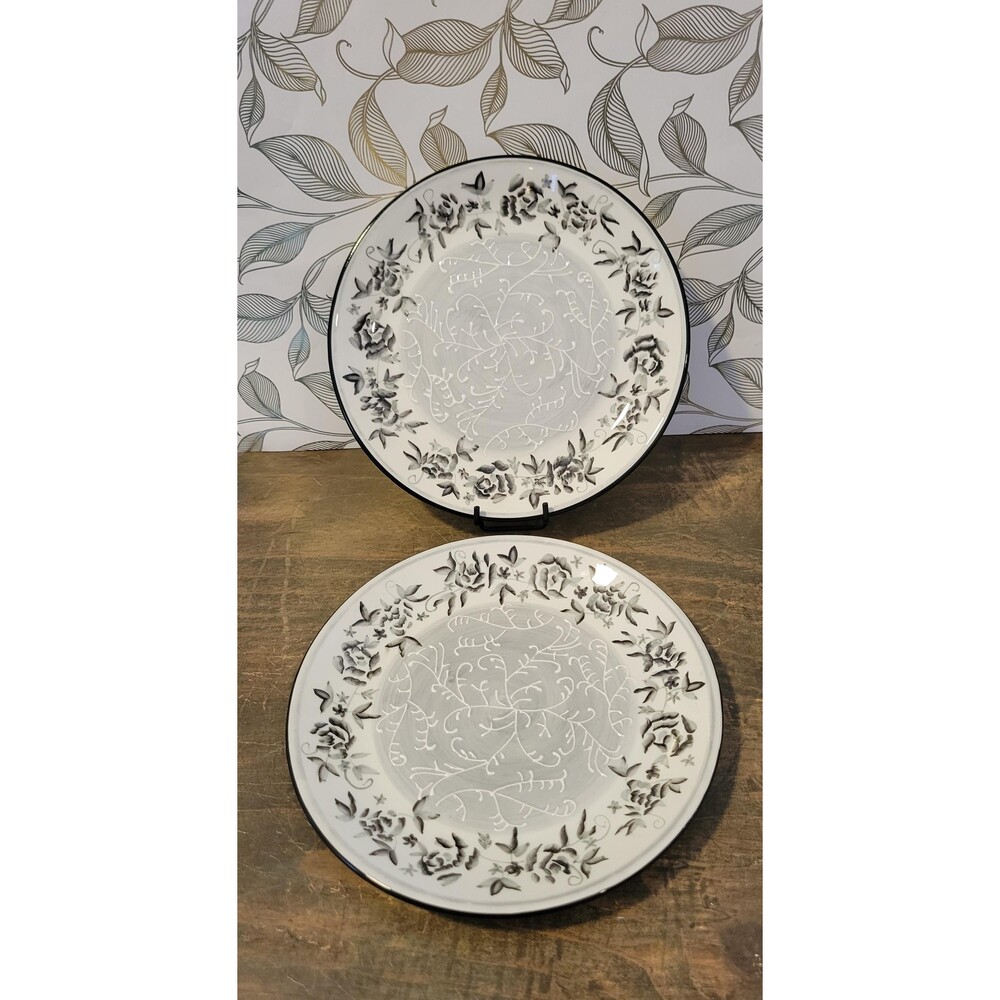Vintage Set of 2 Bella Casa by Ganz "Rose Web" Plates - Embossed Texture 8"